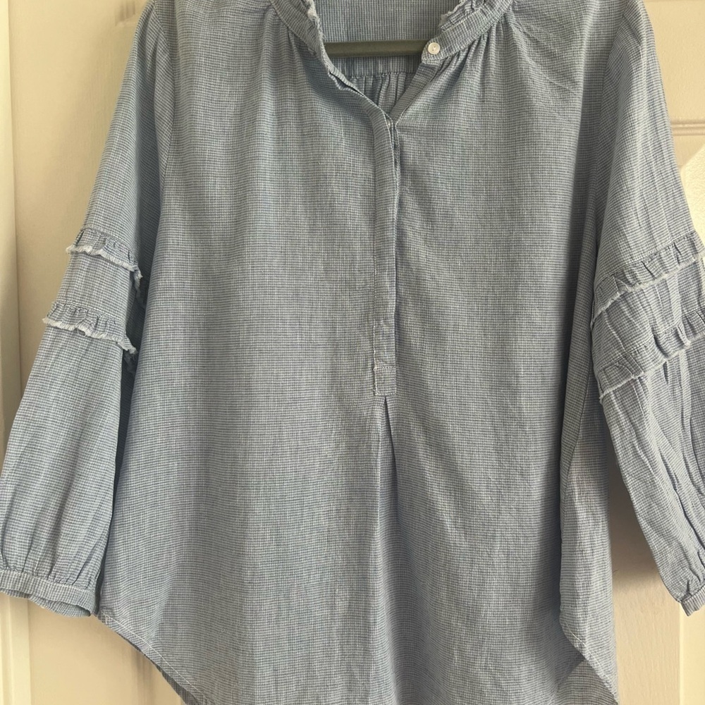 Dylan Tunic With Fray Ruffles. Hi/Lo. EUC. Size XS. Cotton/Linen blend. - Picture 9 of 9